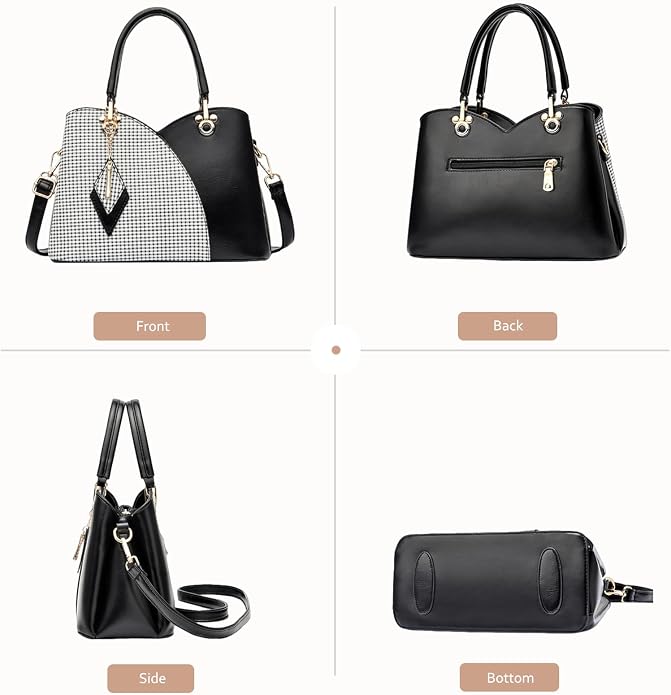 Women's Checked PU Leather Handbag | Multi-Pocket Shoulder Bag