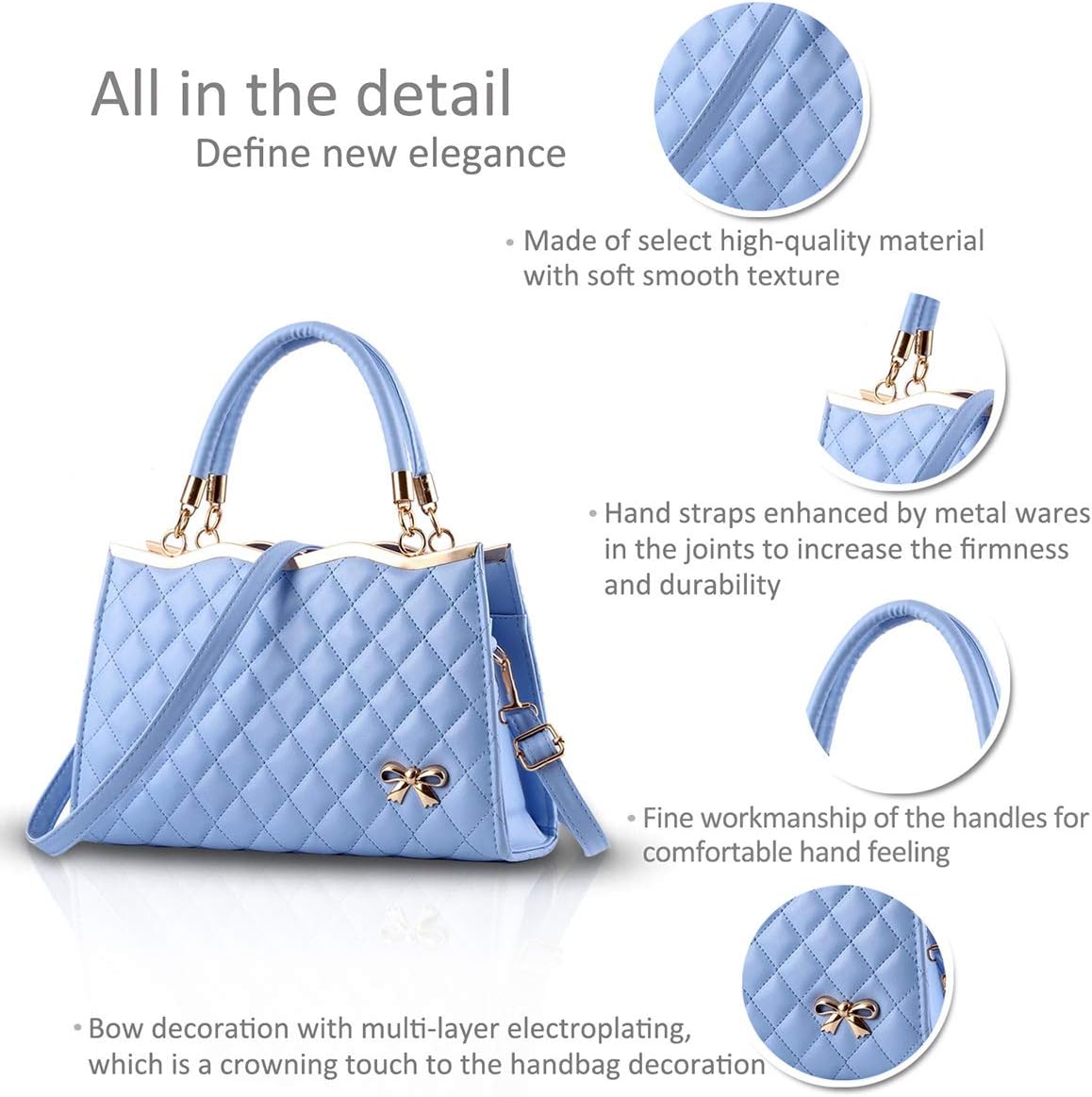 Women's Azure Diamond Lattice Handbag | PU Leather Crossbody Bag