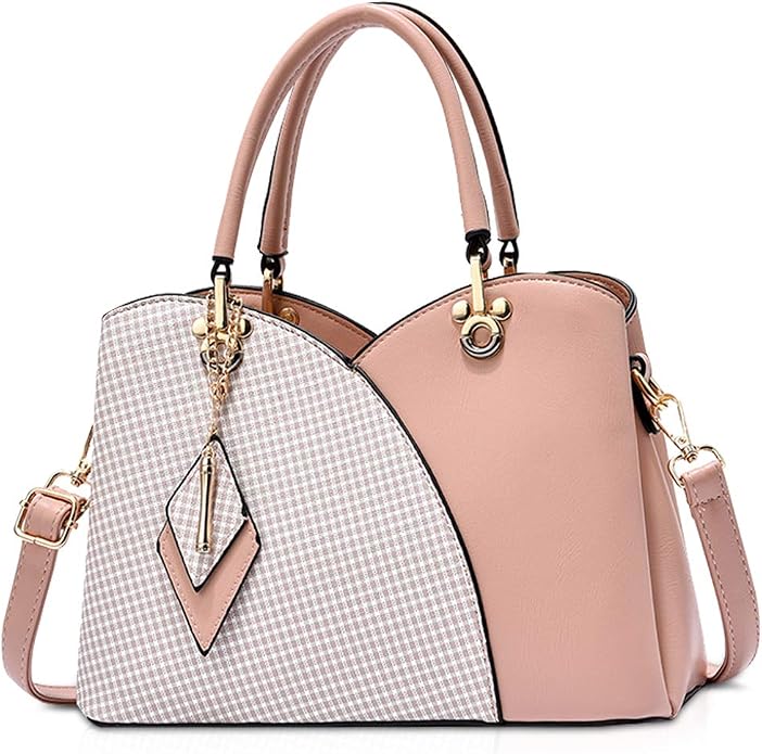 Women's Checked PU Leather Handbag | Multi-Pocket Shoulder Bag