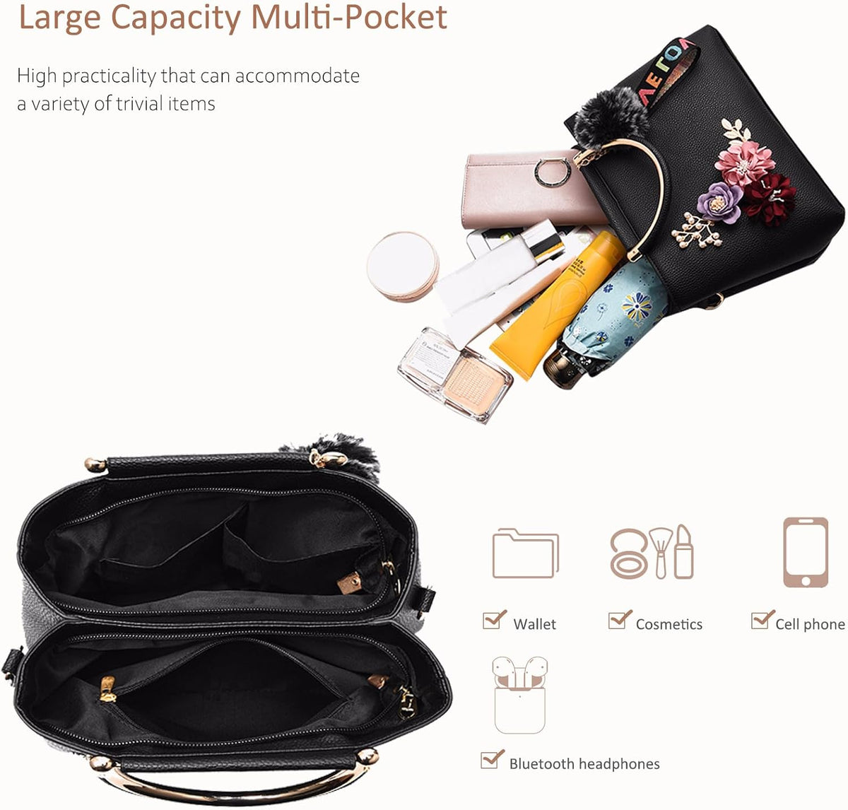 Women's Small Flower Handbag | PU Leather Designer Shoulder Bag