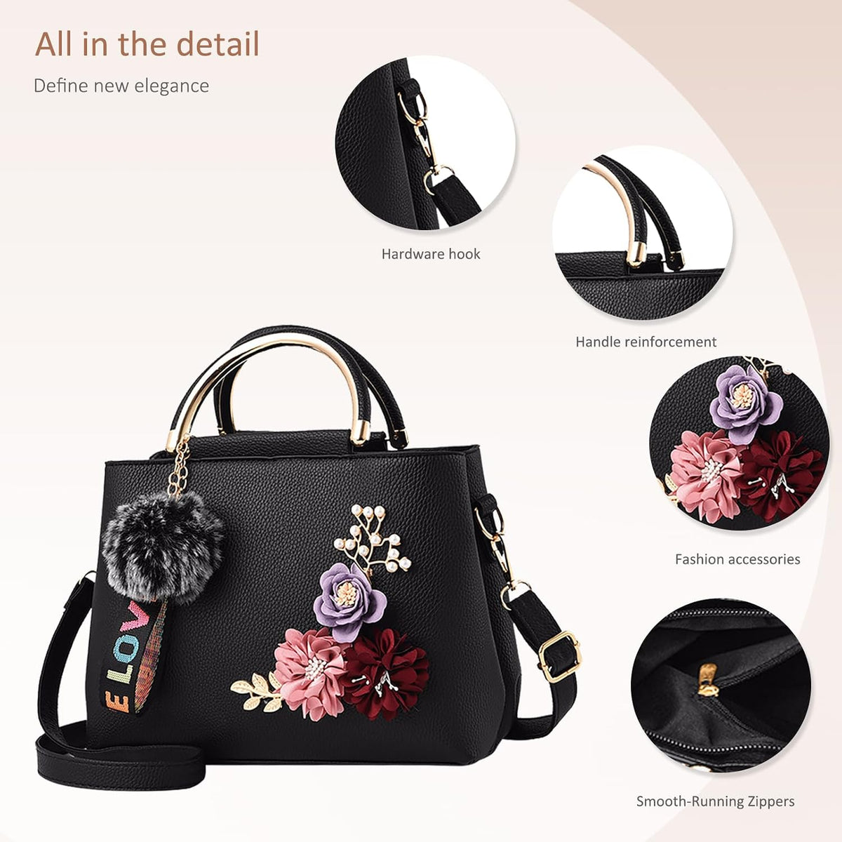 Women's Small Flower Handbag | PU Leather Designer Shoulder Bag
