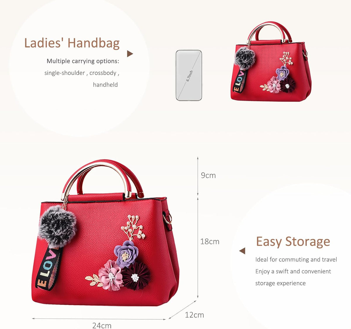 Women's Small Flower Handbag | PU Leather Designer Shoulder Bag