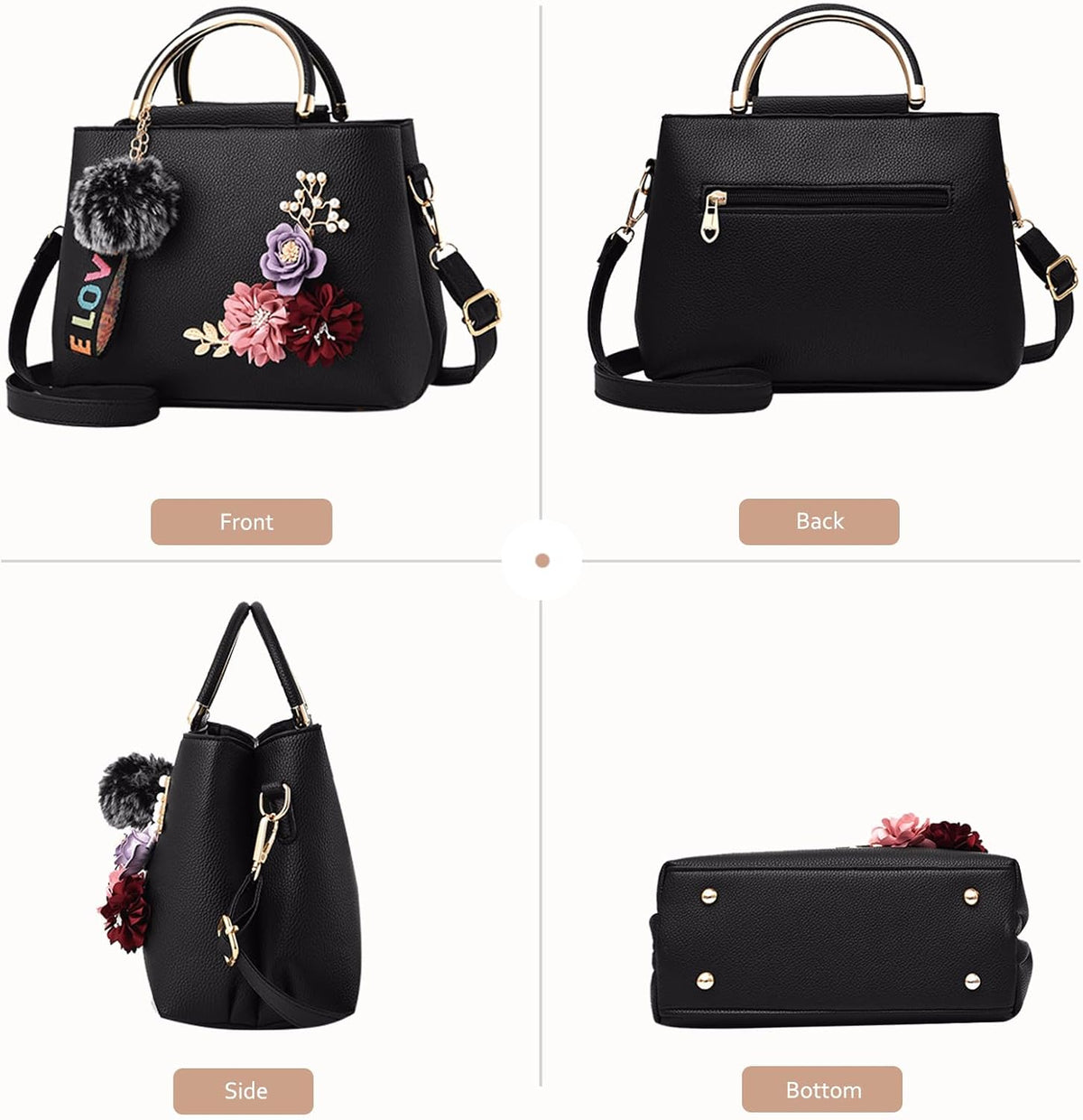 Women's Small Flower Handbag | PU Leather Designer Shoulder Bag