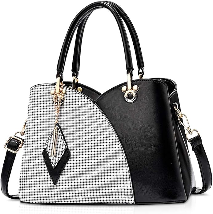 Women's Checked PU Leather Handbag | Multi-Pocket Shoulder Bag
